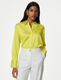 Satin Collared Longline Oversized Shirt