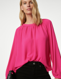 Round Neck Popover Blouse