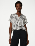 Satin Printed Popover Blouse