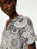 Satin Printed Popover Blouse