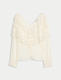 V-Neck Ruffle Tie Detail Button Through Blouse