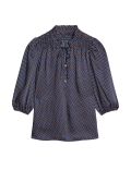 Printed Frill Neck Tie Front Popover Blouse