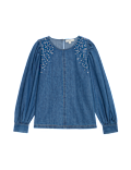 Pure Cotton Denim Embellished Blouse
