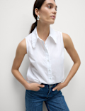Pure Cotton Frill Detail Collared Shirt
