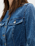 Denim Collarless Fitted Utility Jacket