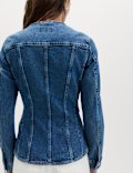 Denim Collarless Fitted Utility Jacket