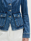 Denim Collarless Fitted Utility Jacket