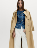 Denim Collarless Fitted Utility Jacket