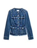 Denim Collarless Fitted Utility Jacket