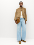 Suedette Funnel Neck Short Jacket