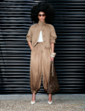 Suedette Funnel Neck Short Jacket