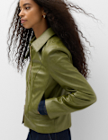 Faux Leather Harrington Jacket