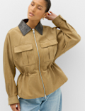 Suedette Collared Peplum Utility Jacket