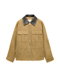 Suedette Collared Peplum Utility Jacket