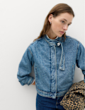 Denim Funnel Neck Short Jacket