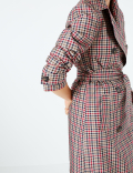 Checked Double Breasted Trench Coat