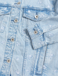 Pure Cotton Denim Floral Embroidered Jacket