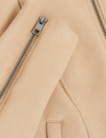 Faux Suede Collarless Biker Jacket
