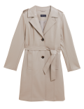 Faux Leather Belted Trench Coat