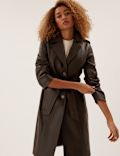 Faux Leather Belted Trench Coat