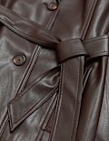 Faux Leather Belted Trench Coat