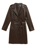 Faux Leather Belted Trench Coat