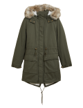 Pure Cotton Hooded Borg Lined Parka Coat