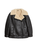 Faux Shearling Borg Lined Aviator Jacket