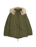 Cotton Rich Hooded Borg Lined Parka Coat