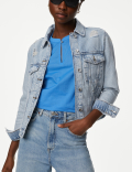 Denim Distressed Collared Jacket