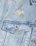 Denim Distressed Collared Jacket