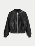 Faux Leather Aged Bomber Jacket