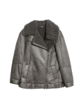 Faux Shearling Borg Lined Aviator Jacket