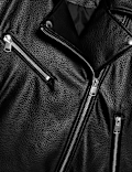 Faux Leather Textured Biker Jacket