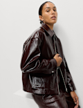 Faux Leather Lacquered Harrington Jacket
