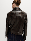 Faux Leather Croc Harrington Jacket