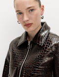 Faux Leather Croc Harrington Jacket