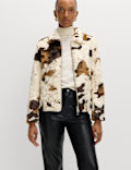 Faux Fur Cow Print Trucker Jacket