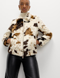 Faux Fur Cow Print Trucker Jacket