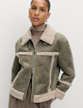 Faux Shearling Aviator Jacket