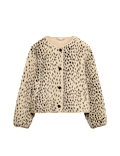 Faux Fur Animal Print Collarless Jacket
