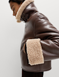 Faux Shearling Buckle Detail Aviator Jacket