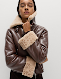 Faux Shearling Buckle Detail Aviator Jacket