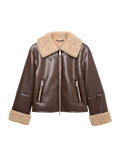 Faux Shearling Buckle Detail Aviator Jacket
