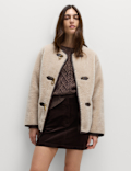Faux Fur Buckle Trim Coat