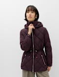 Feather & Down Diamond Quilted Hooded Jacket