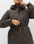 Feather & Down Diamond Quilted Hooded Jacket