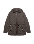 Feather & Down Diamond Quilted Hooded Jacket