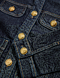 Denim Collarless Button Through Jacket