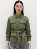 Denim Belted Collared Utility Shacket